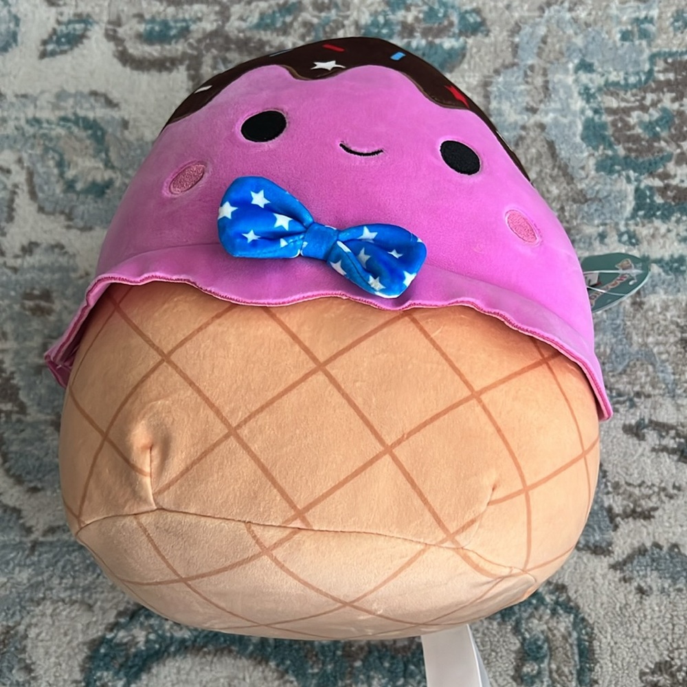 Squishmallows 11" Medium Pink Ice Cream Sundae with Blue Star Bowtie Plush - Picture 6 of 7